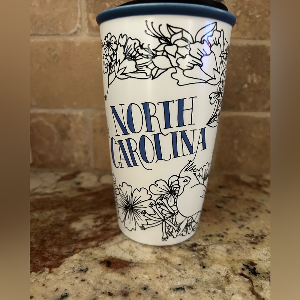 Starbucks  North Carolina White and Blue Floral Ceramic Tumbler. NWT